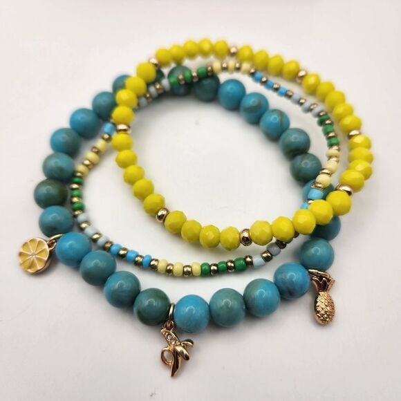 Studio 1886 Tutti Fruity Set of 3 Stretch Braclets Fruit Charms Fashion Jewlery - Picture 2 of 5